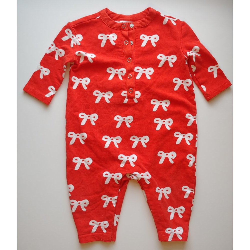 HANNA ANDERSSON 3-6M Baby Girl Red Christmas Holiday Bow Cotton Romper Bodysuit